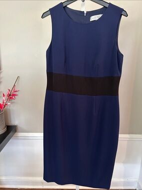 Kasper Navy Sheath Dress with Black Waist Panel